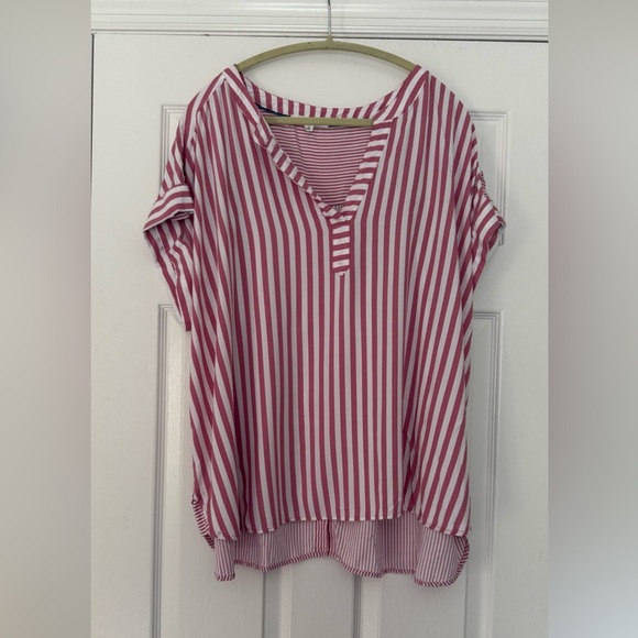 Jane & Delancey Blouse Womens 2X Rayon Pink Striped Dolman Button Back Relaxed - Picture 1 of 6